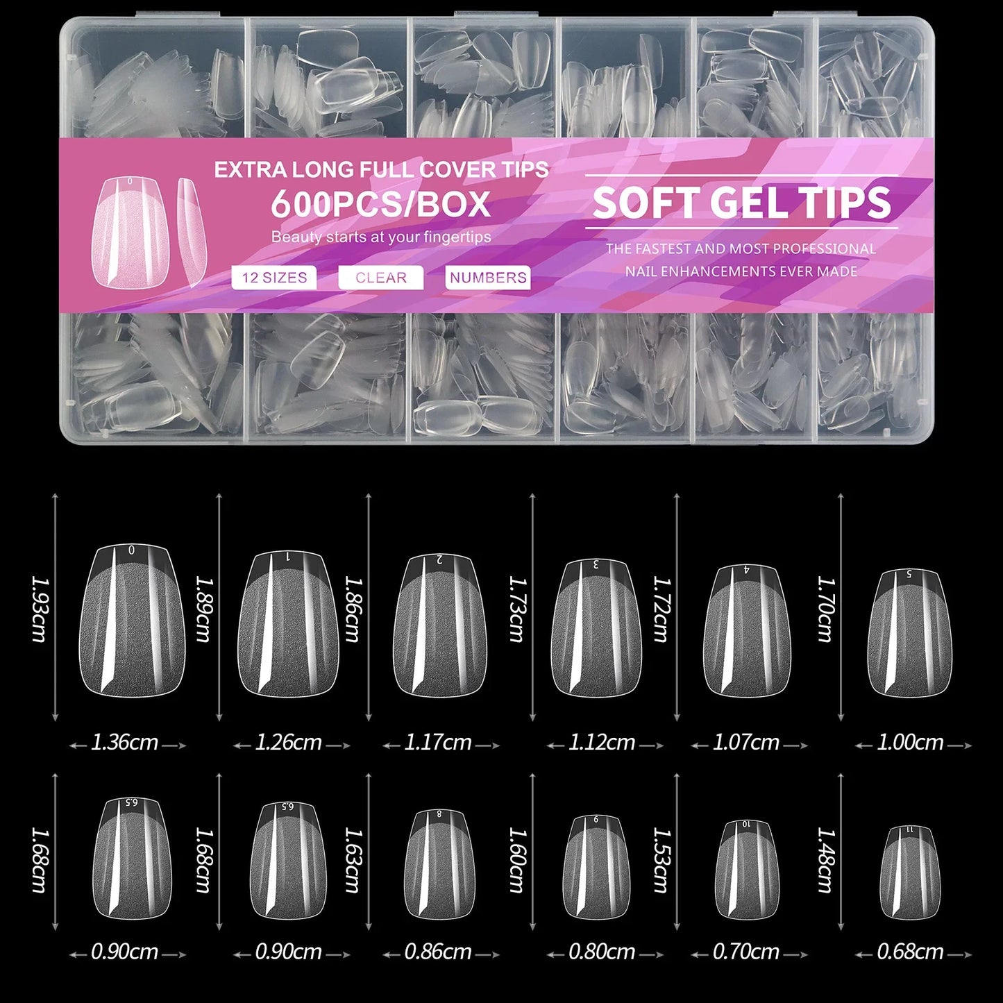 600Pcs Full Cover Press On Nail Tips Stiletto Almond Square Coffin French False Fake Soak Off Gel Nail Extension Tips Capsule