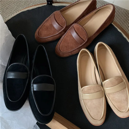 Aichashi New Spring Suede Leather Women Shoes Casual Slip-On Loafers Comfortable Simple Shoes Round Toe Shoes Woman Zapatos De Mujer