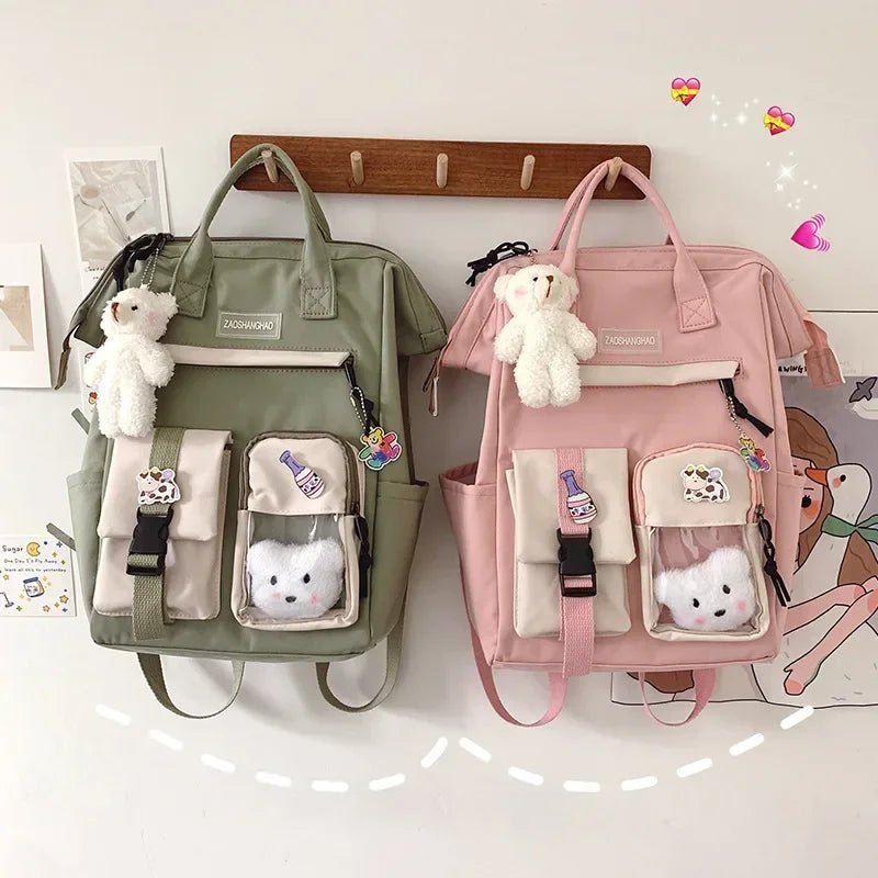 Aichashi BACK TO SCHOOL Women Candy Color Laptop Backpacks Cute Kawaii High School Bags for Teenage Girl Japanese Travel Camping Backpack