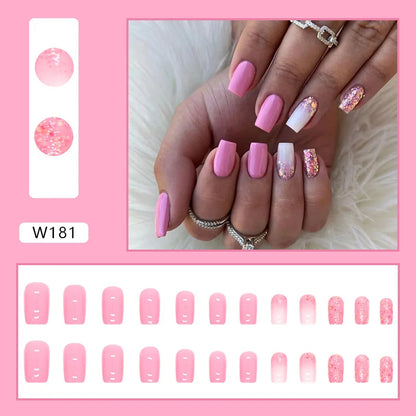 24Pcs/Set Medium Long French Wear False Nails Art Blue Wave Press on Acrylic Nail Tips Hot Fake Nails Collection Stick on Nails