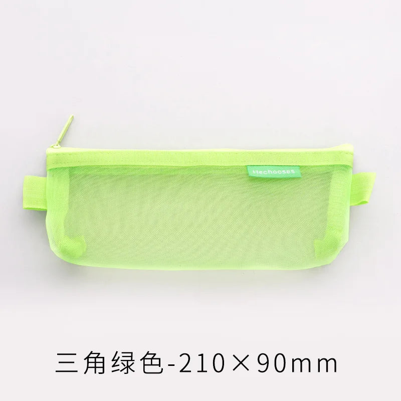 Aichashi BACK TO SCHOOL Transparent Mesh Pencil Case Pencil Bags Square/Oval Portable Pen Pencil Pouch Bag School Office Supplies Stationery Pen Box