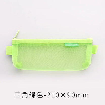 Aichashi BACK TO SCHOOL Transparent Mesh Pencil Case Pencil Bags Square/Oval Portable Pen Pencil Pouch Bag School Office Supplies Stationery Pen Box