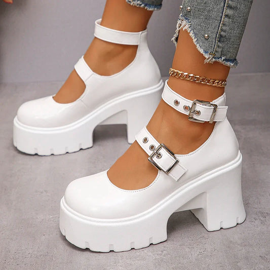 aichashi  -  White Y2K High Heels Pumps Women Spring Chunky Platform Mary Jane Shoes Woman Plus Size Thick Heel Gothic Shoes 42