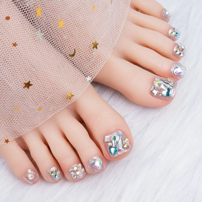 24pcs Glitter Crystal False Toenails Full Cover Wearable Rhinestone Fake Toe Nail Patch for Feet nails Supplies professionals