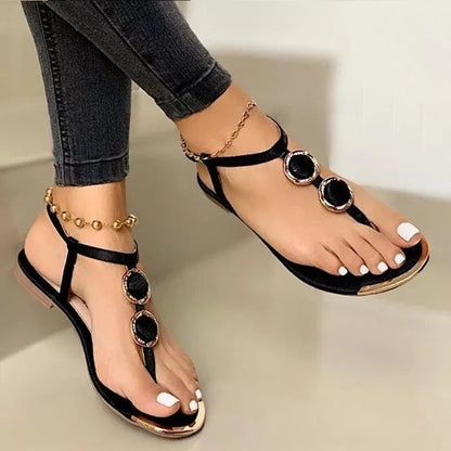 Aichashi New Summer Sandals Women Fashion Casual Beach Outdoor Flip Flop Sandals Metal Decoration Ladies Flat Shoes Big Size 35-43