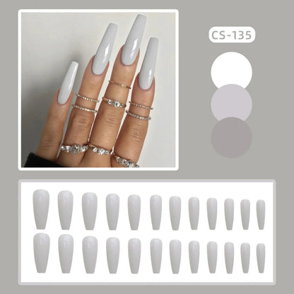 24PC/Box Fashion False Nails Artificial Milky White Pink Gradients Long Ballet Nail Tips Full Cover Acrylic Fake Nails With Glue