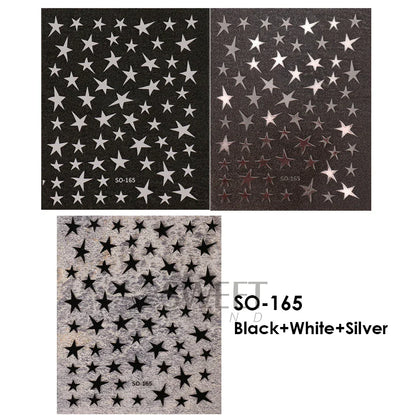 3pcs White Black Stars Nails Stickers Irregular Pentagram Decals Pink Laser Shiny Glitters Starlight Manicure Ornaments Sliders