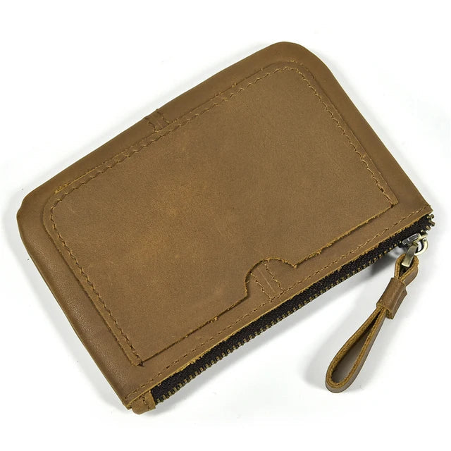 Aichashi Genuine Leather Zipper Coin Wallet Men Wowen Natural Leather Small Short Purse Card Holder Cash Clutch Wallets Key Ring