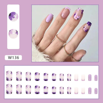 24Pcs/Set Medium Long French Wear False Nails Art Blue Wave Press on Acrylic Nail Tips Hot Fake Nails Collection Stick on Nails