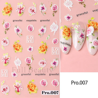 Aichashi 1Pcs Sakura Stickers For Nails 5D Embossed Spring Cherry Blossom Tulip Peony Flowers Petals Sliders Manicure Decoration