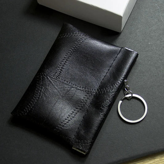 Aichashi New Fashion PU Leather Key Wallet with Keyring Long Pocket Coin Purse Men Small Money Change Bag Card Holder Pouch Vintage Black