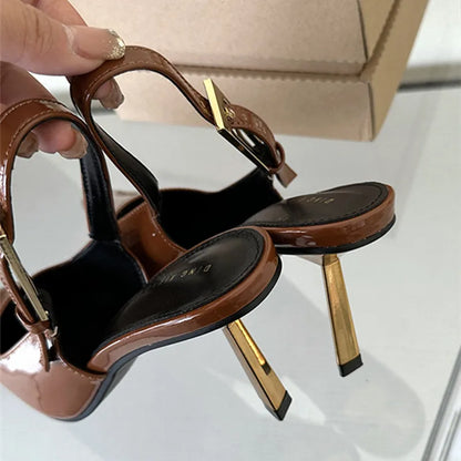 aichashi  -  New Patent Leather Design Thin High Heels Pointed Toe Women Pumps Dress Party Heels Buckle Strap Party Slingbacks Women Shoes