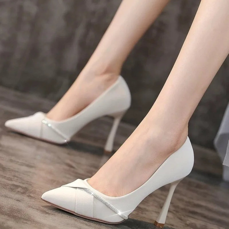 Aichashi High Heels Women Shoes Wedding Stilettos Luxury Sandals Spring Autumn New Crystal Pointed Toe Dress Party Pumps Women Shoes