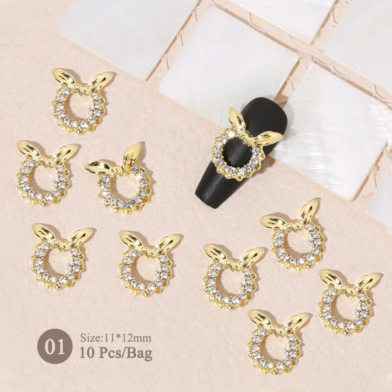 Aichashi 10pcs/bag Butterfly Shaped Nail Rhinestone Star Flower Nail Charm Silver Gold Alloy Nail Pearl Jewelry Accessories Nail Supplies