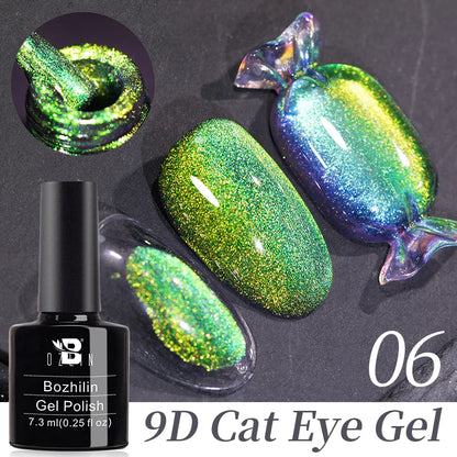 Aichashi 7.5ml Double Light Reflective Magnetic Gel Sparkling Rainbow Soak Off Semi Permanent Nail Art Disco Flashing Cat Eye Gel