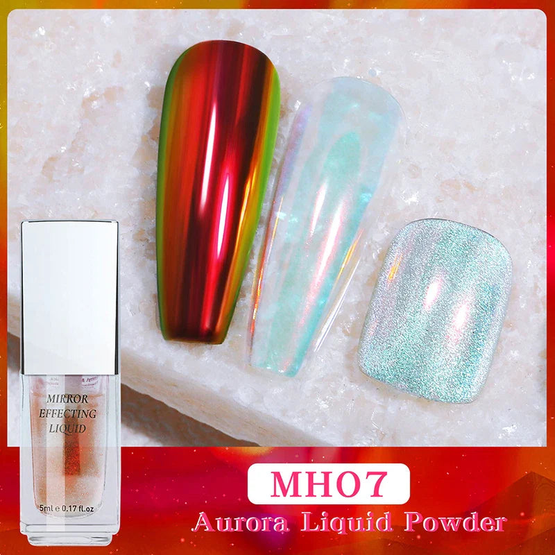 5ml Magic Chrome Liquid Aurora Powder Metallic Mirror Effect Nail Polish Function Top Coat Can Be Use on Any Color Nail Design