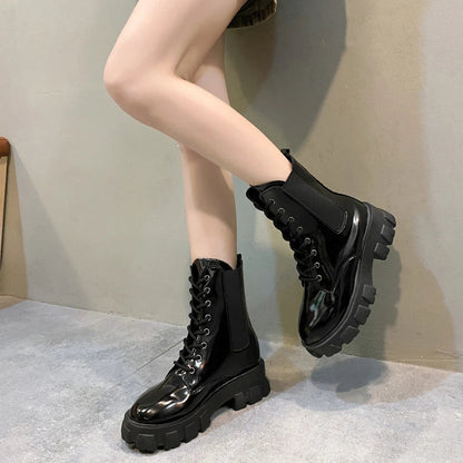 Aichashi New Fashion Thick Sole Thick Heel Women's Boots Large Size Women's Shoes Black Platform Sole Small Short Boots