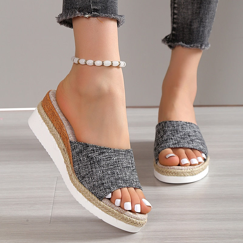 Aichashi Casual Beach Platform Slippers Women Summer Thick Sole Wedges Sandals Woman Plus Size 42 Non-Slip Open Toe Wedge Shoes