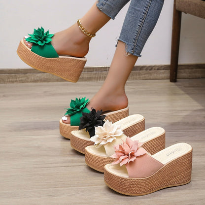 Aichashi 9cm Heels Summer Beach Platform Women Wedge Slippers Appliques Butterfly-knot Female Sandals Clog Shoes Slides Women