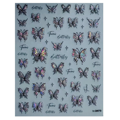 Aichashi 1 Sheet 5D Realistic Relief Vivid Laser Holographic Dancing Butterfly Adhesive Nail Art Stickers Decals Manicure DIY Ornaments