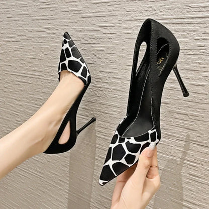 aichashi  -  Sexy Fine High Heels Leopard Pumps Pointed Toe Shallow Elegant Office Women Shoes Fashion Designer Party Dresses Wedding Shoes