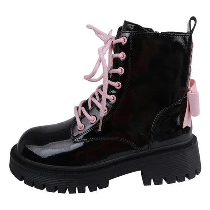 aichashi  -  Punk Chunky Platform Motorcycle Boots Women Fashion Bowknot Lace-up Thick Bottom Ankle Boots Woman Autumn Winter Gothic Shoes