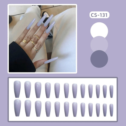 24PC/Box Fashion False Nails Artificial Milky White Pink Gradients Long Ballet Nail Tips Full Cover Acrylic Fake Nails With Glue