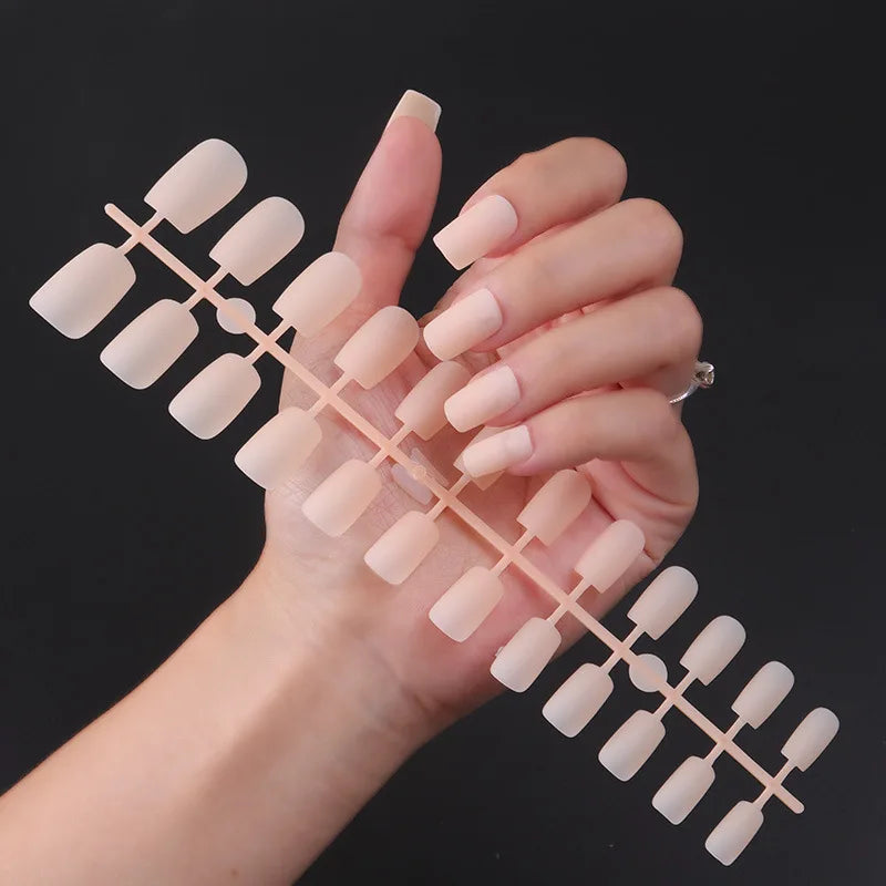 Aichashi 24Pcs/Set Matte False Nails Glue Square Head Frosted Press On Fake Nail Tips Full Cover Artificial Fingernails Ballet Detachable