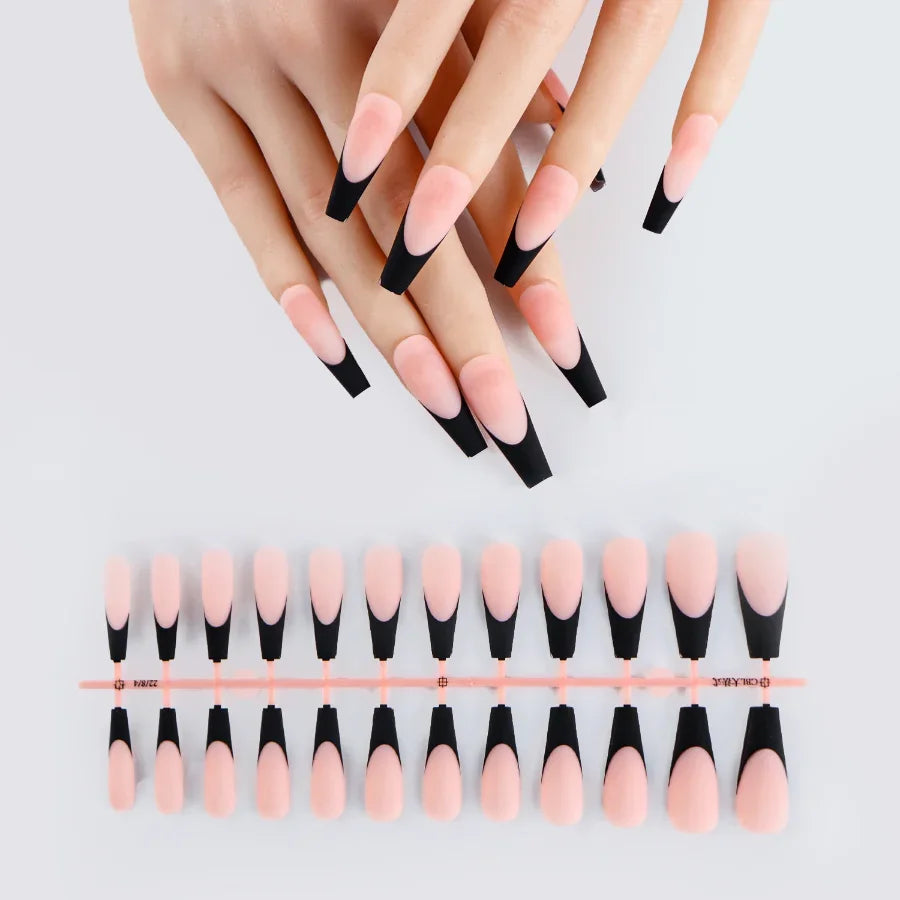 24Pcs/bag French False Nails Frosted Press on Fake Nail Tips Full Cover Artificial Fingernails Ballet Detachable