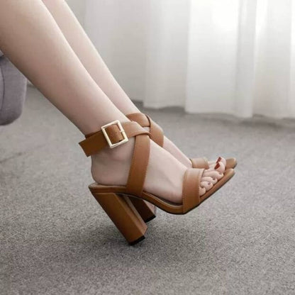 Aichashi Large Size Women's Shoes Sexy Cross Strap One Line Buckle Chunky Heels All-match Open Toe Roman Sandals Comfortable  Heels Women