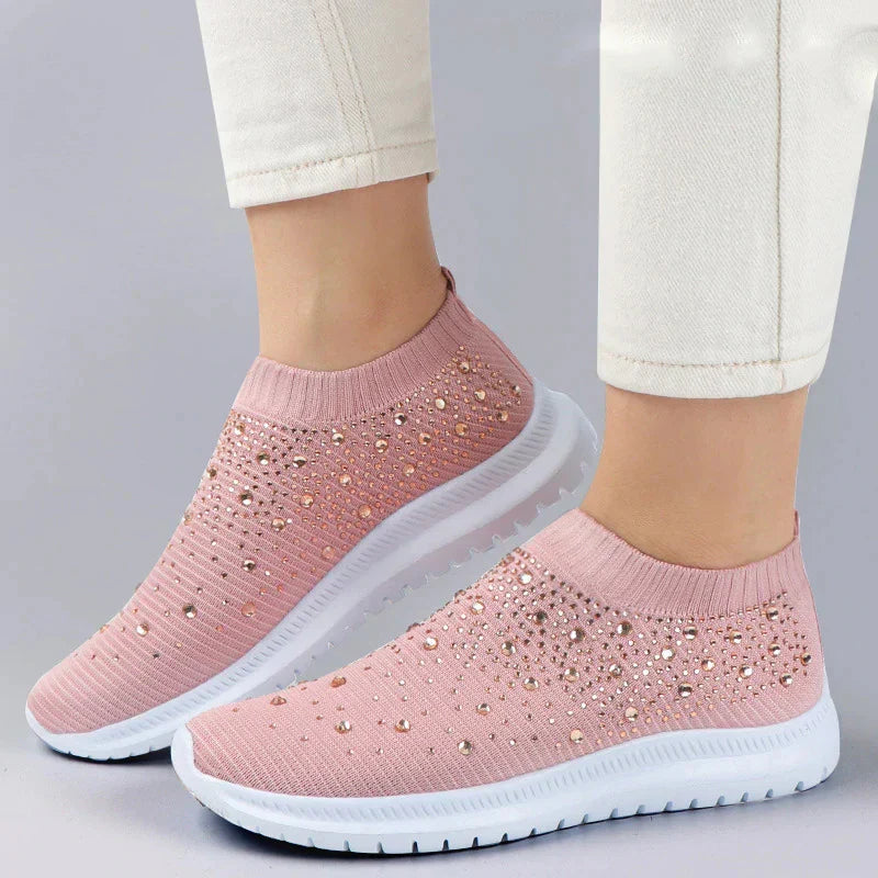 aichashi Breathable Mesh Crystal Sneaker Shoes for Women  Summer Knitted Platform Sneakers Woman Plus Size Comfortable Soft Flats