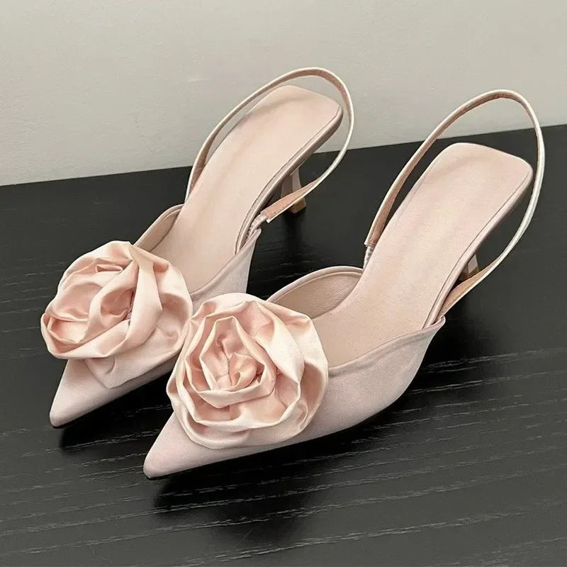 Aichashi Flower Fashion Pointed Toe Pumps Heels Shoes For Women Luxury Slingbacks Ladies High Heels Shoes Female Slides Sandals