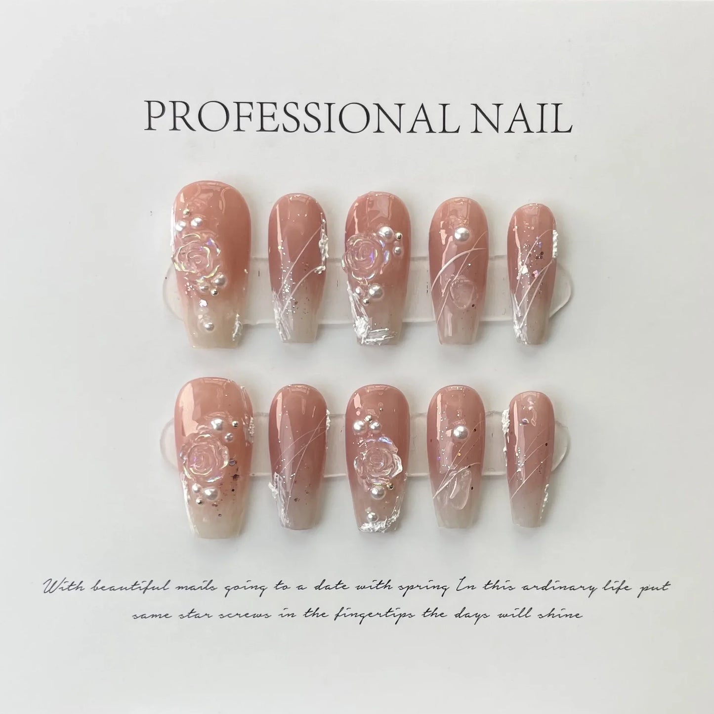 10pc detachable long ballet green false nails with Camellia butterfly full cover press on acrylic nail coffin korean style nails