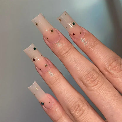 Aichashi 24Pcs Long Ballet Square False Nails Simple French 3d Curve Design Fake Nails Wearable Press on Fake Nails Full Cover Nails Tips