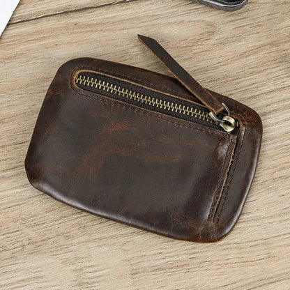 Aichashi Genuine Leather Zipper Coin Wallet Men Wowen Natural Leather Small Short Purse Card Holder Cash Clutch Wallets Key Ring