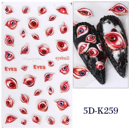 5D Gems Spider Embossed Nail Stickers Design Centipede Red Eyeball Adhesive Sliders Holiday Party New Year Decals Manicure Foils