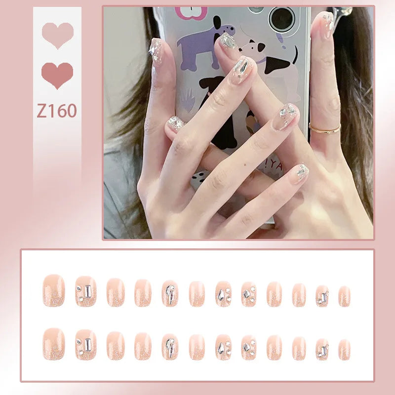 24pcs/box Fake Nails Short Detachable Finished Fingernails Ballet Wearable False Nails press on Square Head Full Cover Nails Tip