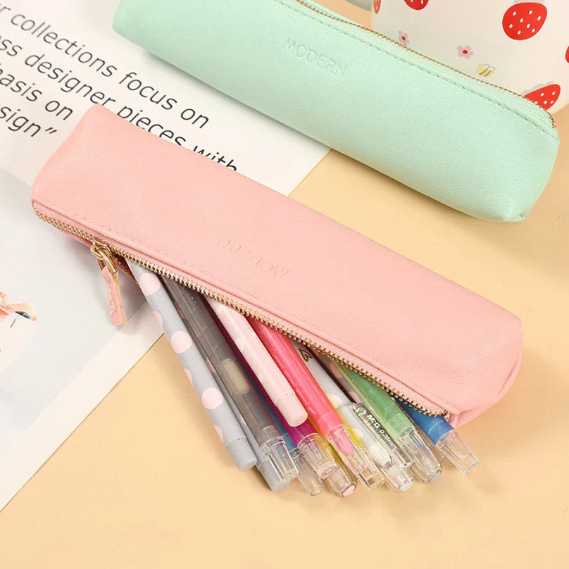 Aichashi BACK TO SCHOOL Pencil Case Black Trousse Pencil Pouch Estuches Korean Stationery PU Leather Bag Astuccio Pen Case Estojo Escolar Pencilcase