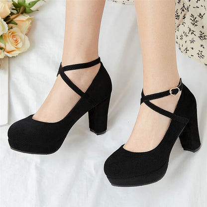 aichashi  -  Women Shoes on Heels Women Platform Pumps Spring Summer Shallow Cross Strap Buckle Shoes Round Toe Shoes for Women High Heels