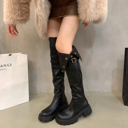 Aichashi Autumn Winter Platform Women Over The Knee High Boots Fashion Slip On Thick Heels Shoes Ladies Knight Long Botas De Mujer