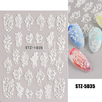 Aichashi 5D Embossed Nail Stickers Flowers Bird Geometric Lines Gold Frame Floral Nail Decals Cherry Blossom Y2K Manicure Decor