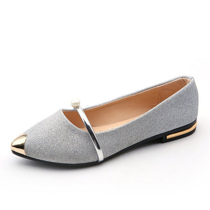 Aichashi Ladies Party Pearl Pumps Women's High Quality Low-Heeled Shoes Female Sequined Cloth Boat Shoes Women Silver Pointed Shoes