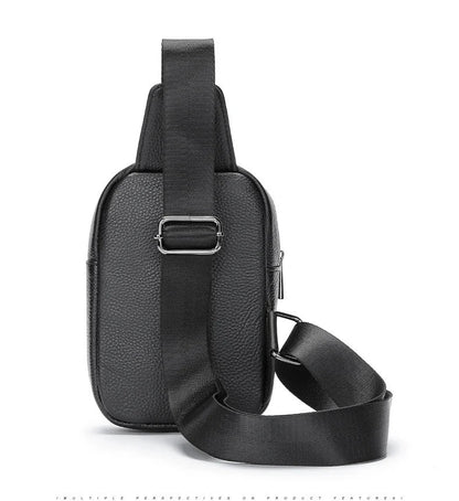 Aichashi Male Chest Bags Genuine Leather Crossbody Bag Men Sling Chest Pack for Men Chest Bag Leather Casual Men One Shoulder Bag Black