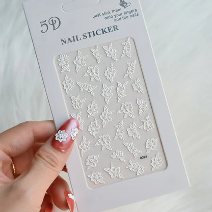 1PC 5D Macaron Flower/Fruit Nail Charms Sticker Embossed Bear/Rabbit/Letter Nails Slider Decals Summer Adhesive Manicure Decor&Y