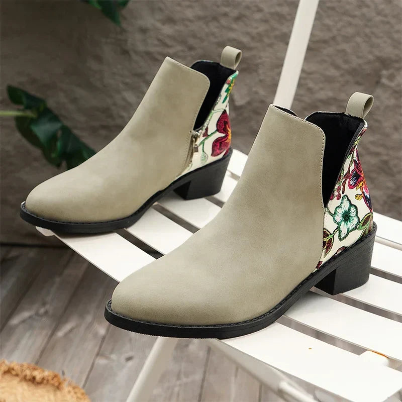 Aichashi Chunky Women Ankle Chelsea Boots Casual Mid Heels Print Random Walking Shoes New Brand Pumps Dress Femme Zapatos