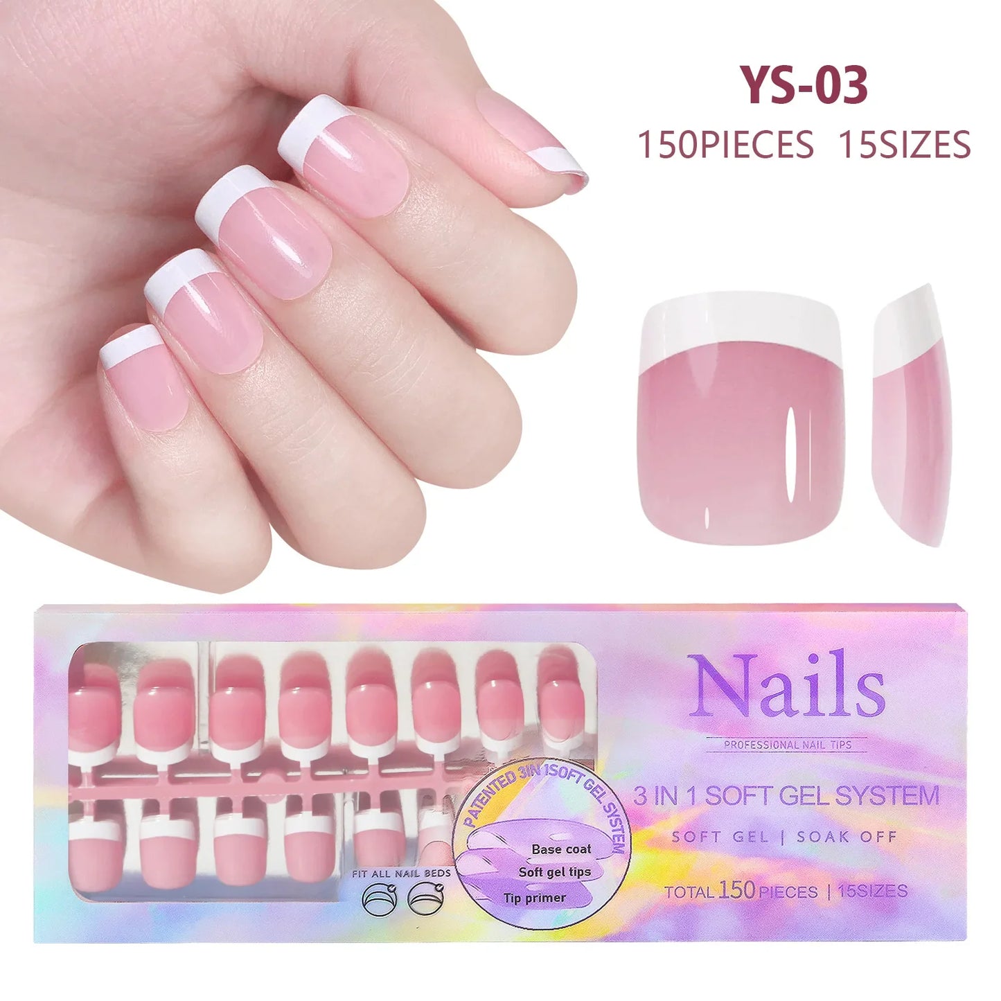 Aichashi 150pcs/boxed New False Nails Press On Nail Long Short Almond Nail Detachable French Style Wearing Manicure Fake Nail Patch