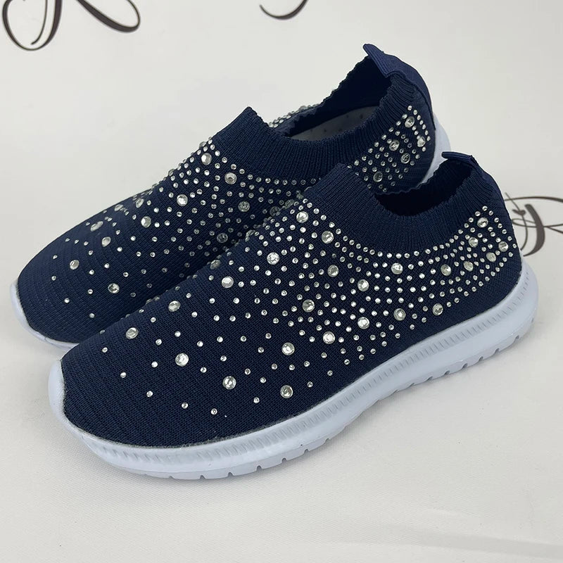 aichashi Breathable Mesh Crystal Sneaker Shoes for Women  Summer Knitted Platform Sneakers Woman Plus Size Comfortable Soft Flats