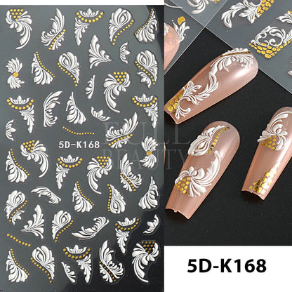 Aichashi 5D Embossed Nail Stickers Flowers Bird Geometric Lines Gold Frame Floral Nail Decals Cherry Blossom Y2K Manicure Decor