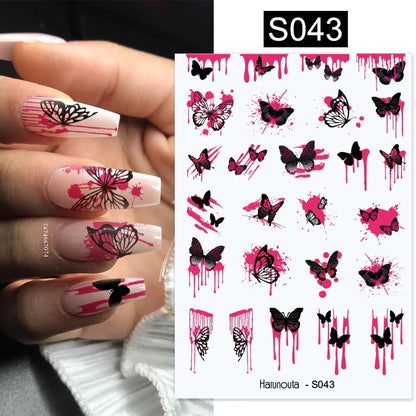 Aichashi 3D Laser Sakura Flower Nail Sticker Aurora Decals Glitter Star Butterfly Floral Adhesive Sliders Cherry Blooming Manicure