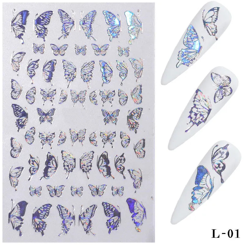 Aichashi 3D Laser Nail Stickers for Nail Art Decorations Gold Sliver Butterfly Nail Bronzing Stereoscopic Decals